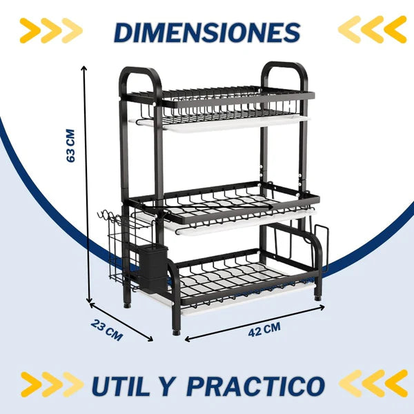 Escurridor de Platos 3 Niveles Inoxidable, OrdenaLoza Pro